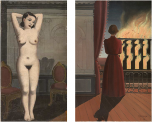 Paul Delvaux, Sans titre (L’Incendie), huile sur toile, 1935