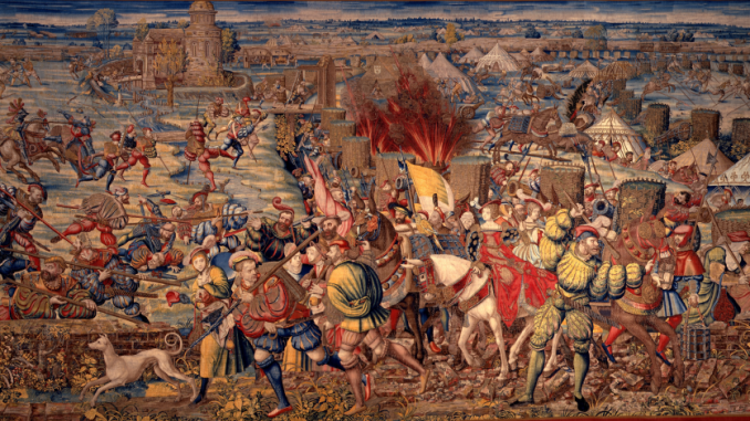 Détail de la tapisserie représentant la Bataille de Pavie, créé par Bernard Van Orley vers 1528-1531