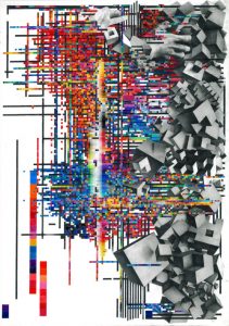 FTSN, Glitch01, crayon de couleur sur papier, 80x54 cm, 2019