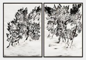 Abdelkader Benchamma, Trees of Miracle - Souffle, 2020, encre sur papier, 190 X 152 CM (sans cadre) / 197,5 X 160 CM (avec cadre).