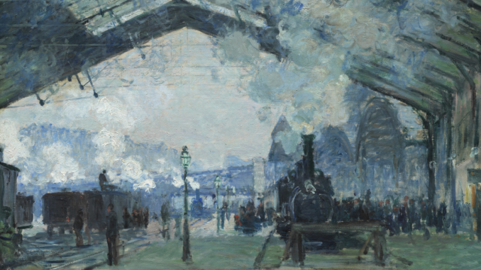 monet Claude Monet, Arrivée du train de Normandie, gare Saint-Lazare, 1877 (détail). © 2021. The Art Institute of Chicago / Art Resource, NY/ Scala, Florence.