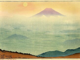 Charles William Bartlett, Le mont Fuji vu depuis le lac Shōji, 1916. Editeur : Watanabe Shōzaburō © S. Watanabe Color Print Co.