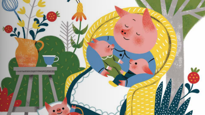 Détail d’une illustration extraite du livre pour enfants « La Vraie véritable et très véridique histoire des trois petits cochons » (Casterman, 2022)